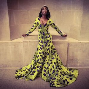 African tribal print chartreuse and purple gown